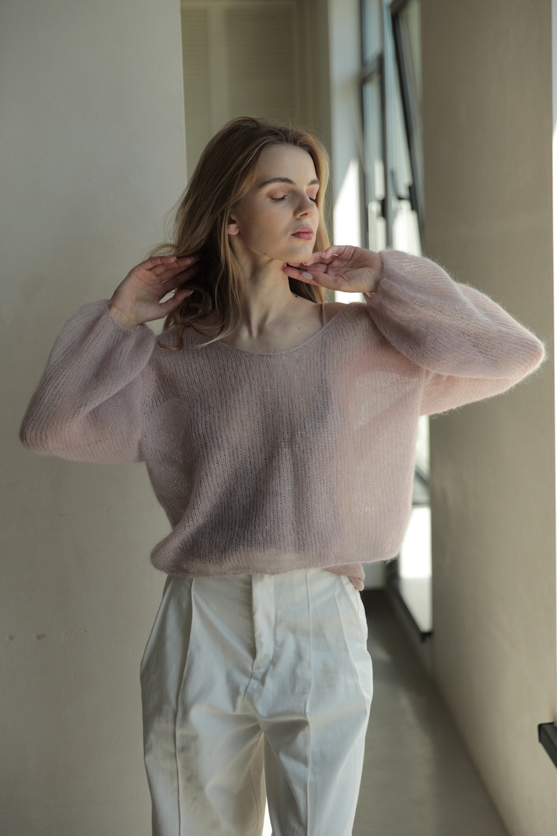 Mohair sweater, hand knit sweater, cable knit sweater, angora sweater, wool sweater women, oversized sweater, mohair jumper, cropped sweater image 2