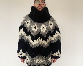 Maglione Fair Isle, maglione nordico, maglione di lana norvegese, maglione islandese, maglione grosso, maglione di lana merino, dolcevita oversize