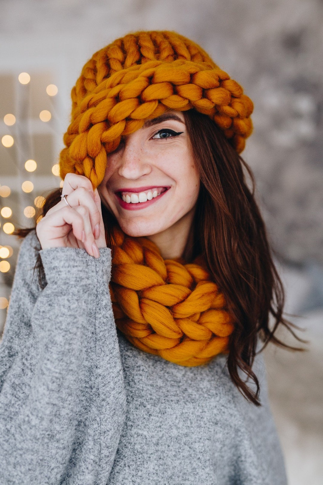 Cappello invernale da donna in maglia, set in morbida lana lavorata