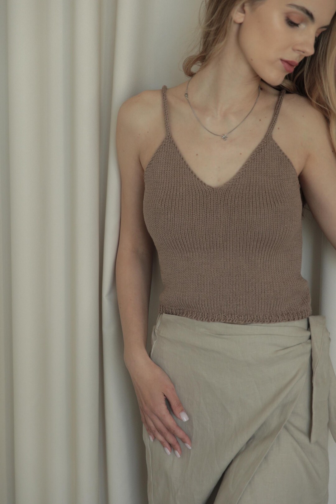 Hand-knit Merino Wool Crop Top: Romantic Summer Camisole - Etsy