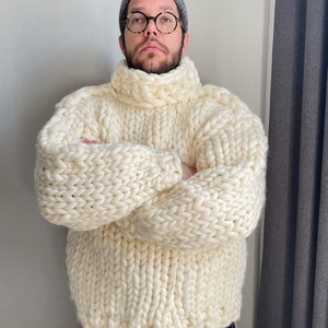 Chunky Knit Sweater for Men Merino Wool Sweater Turtleneck - Etsy
