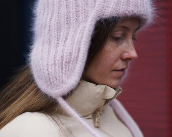 Women's Winter Peruvian Beanie Hat - Ear Flaps, Fleece Lined, 3 Pom Poms (Beige, One Size) - View #4
