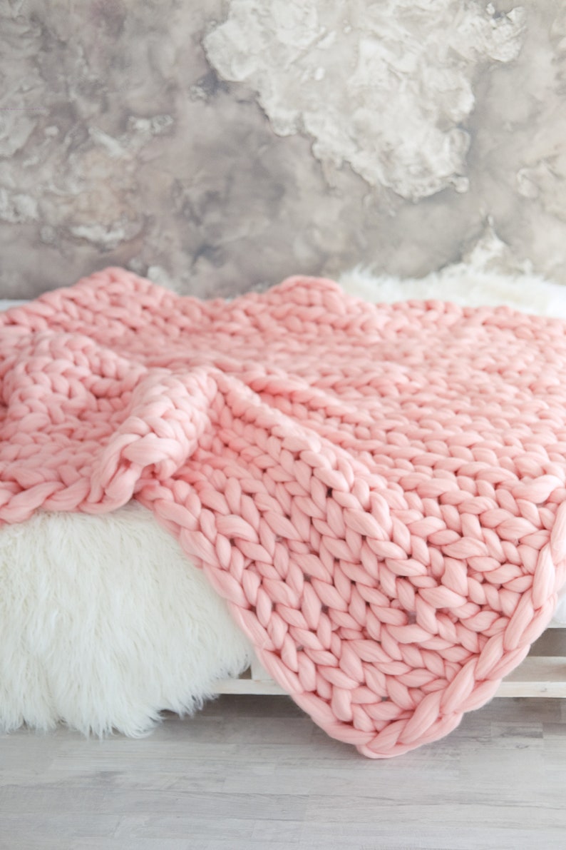 Chunky knit blanket, merino wool blanket, hand knit blanket, weighted blanket, knit throw blanket, teenage girl gifts, unusual gifts, image 4