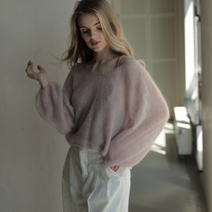 Mohair sweater, hand knit sweater, cable knit sweater, angora sweater, wool sweater women, oversized sweater, mohair jumper, cropped sweater image 7