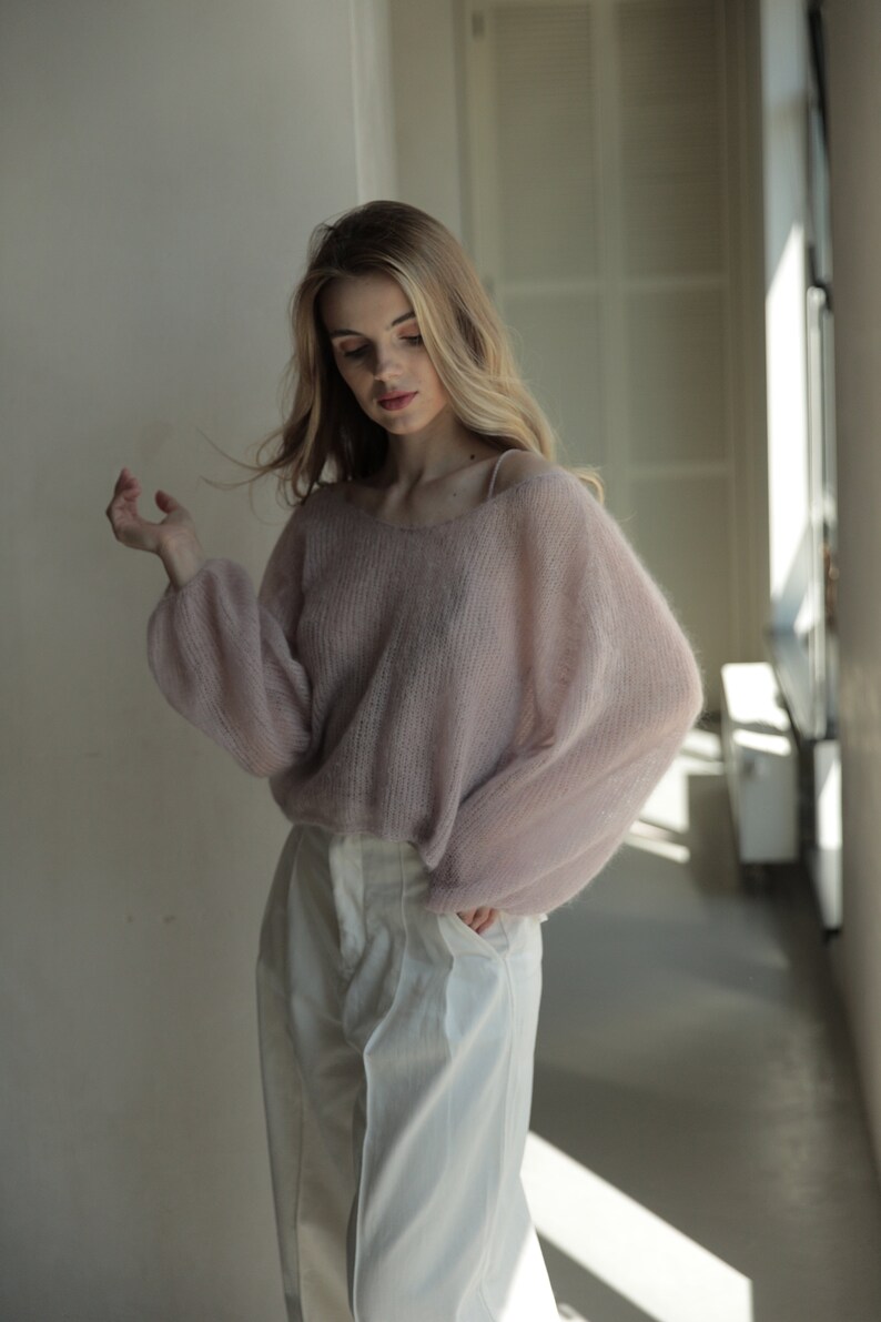 Mohair sweater, hand knit sweater, cable knit sweater, angora sweater, wool sweater women, oversized sweater, mohair jumper, cropped sweater image 7
