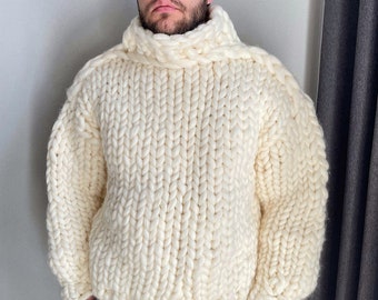 Chunky knit sweater for men, Merino Wool Sweater, turtleneck knitted sweater, Hand Knit Sweater, Oversized Sweater, Men Chunky Sweater