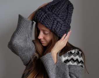 chunky knit hat, women knit beanie, merino wool, knitted winter hat, crochet custom hat, mens custom beanie, hand knit hat, ski hat.