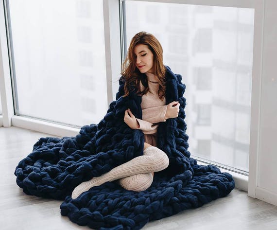 Chunky knit blanket, Chunky knit throw, Merino wool blanket, Giant knit blanket, Weighted blanket,throw blanket,baby boy blanket,dog blanket