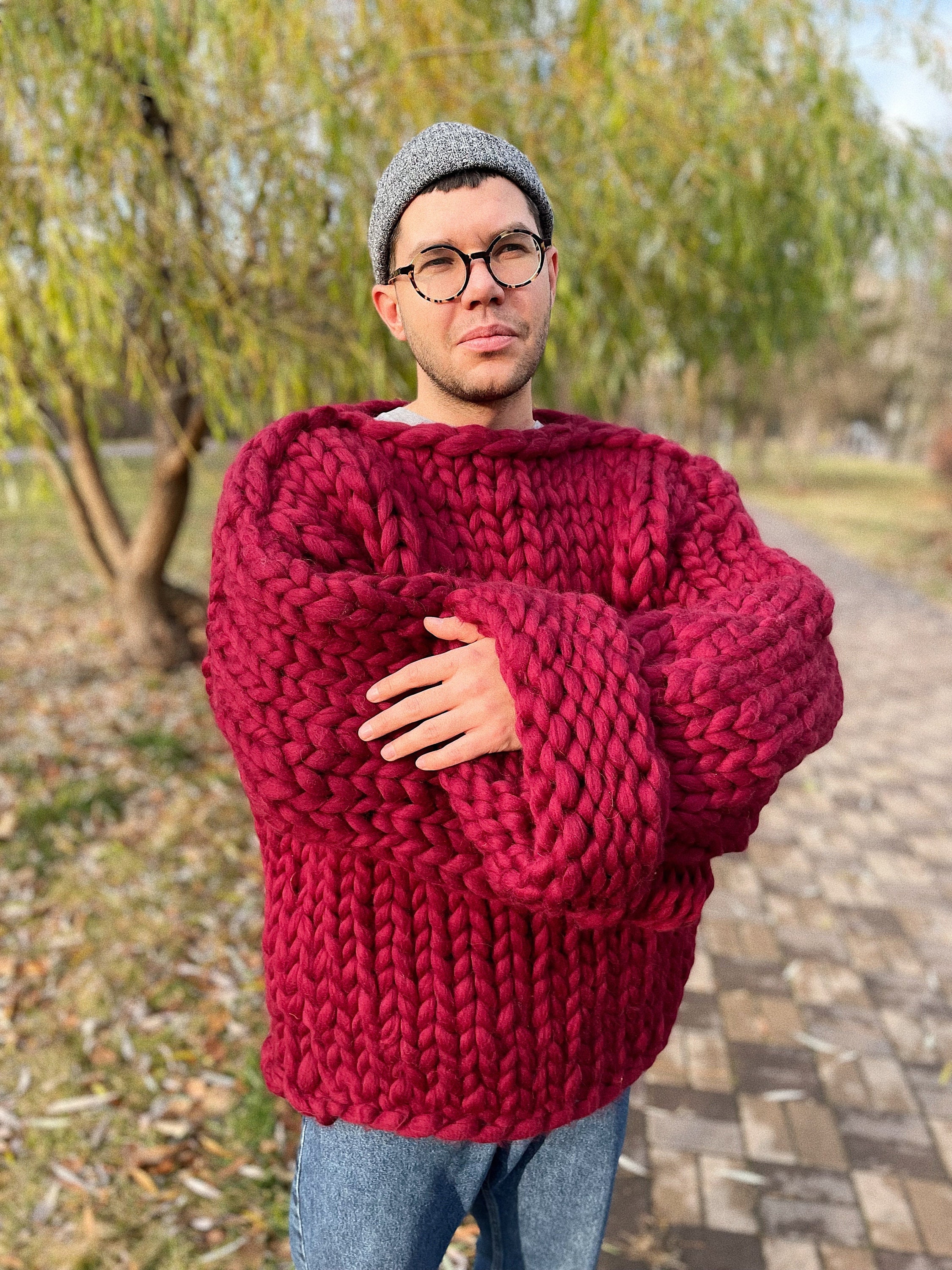 Chunky Knit Sweater for Men, Merino Wool Sweater, Men Wool Sweater