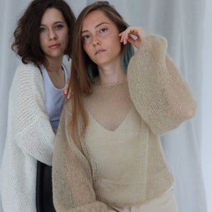 Knit Mohair Sweater, loose knit sweater, balloon sleeves, super light knitwear, fluffy mohair knitted jumper, academia clothing