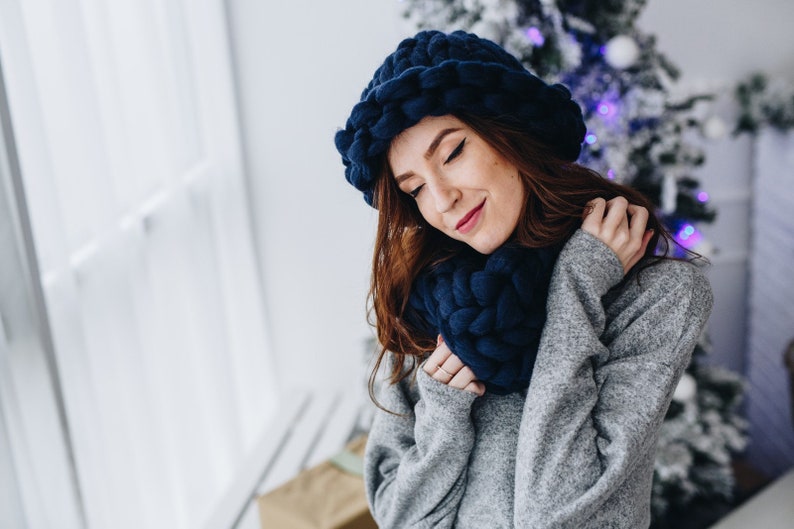 Women's wool knit hat, Winter hat, Helsinki Hat, Knit Hat, Super chunky beanie, Chunky knit, Merino wool, Good mood, Best price,Smiling eyes image 4