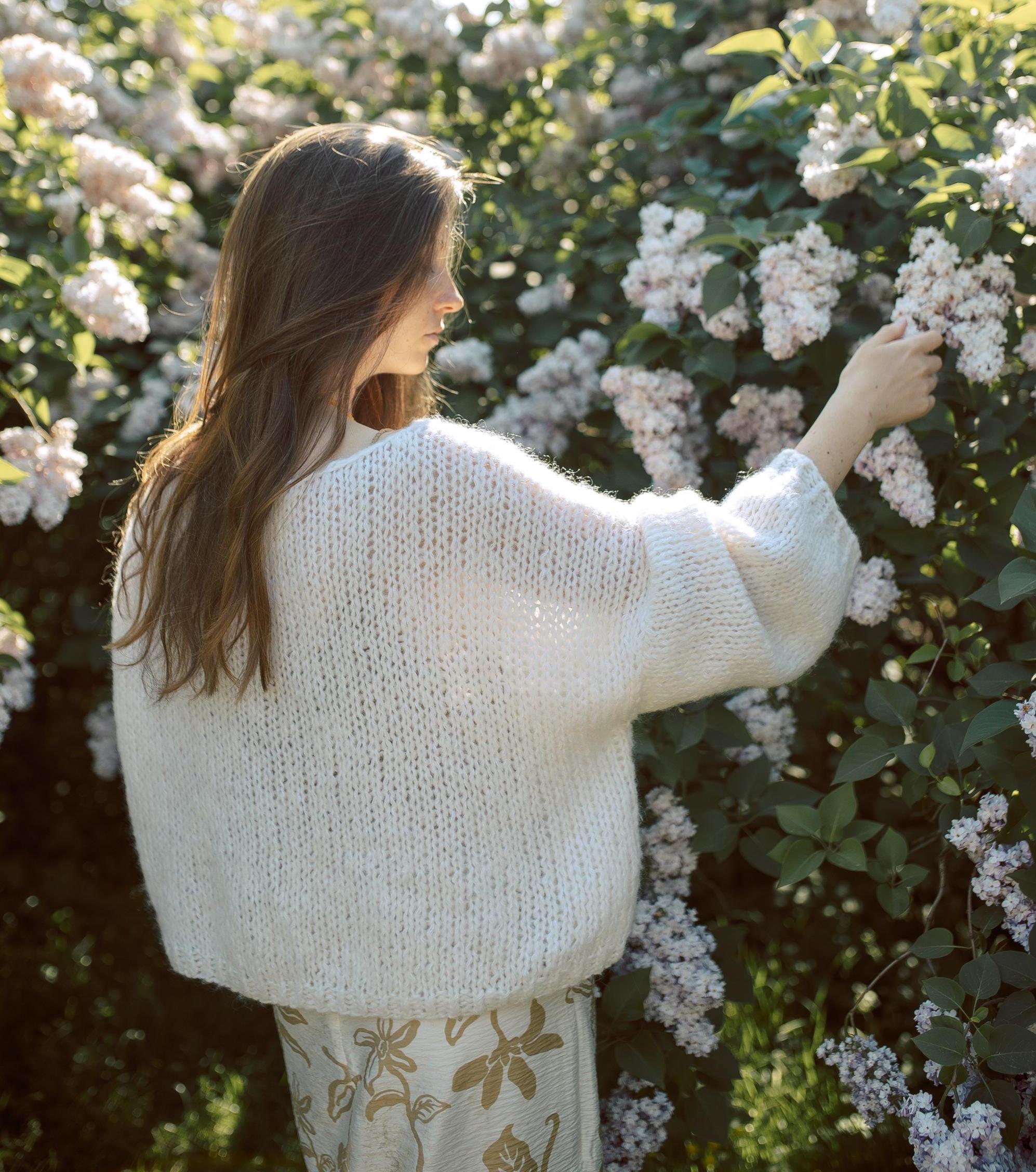 Hand-knit Mohair Blend Bridal Sweater: Soft White Wedding Cover-up
