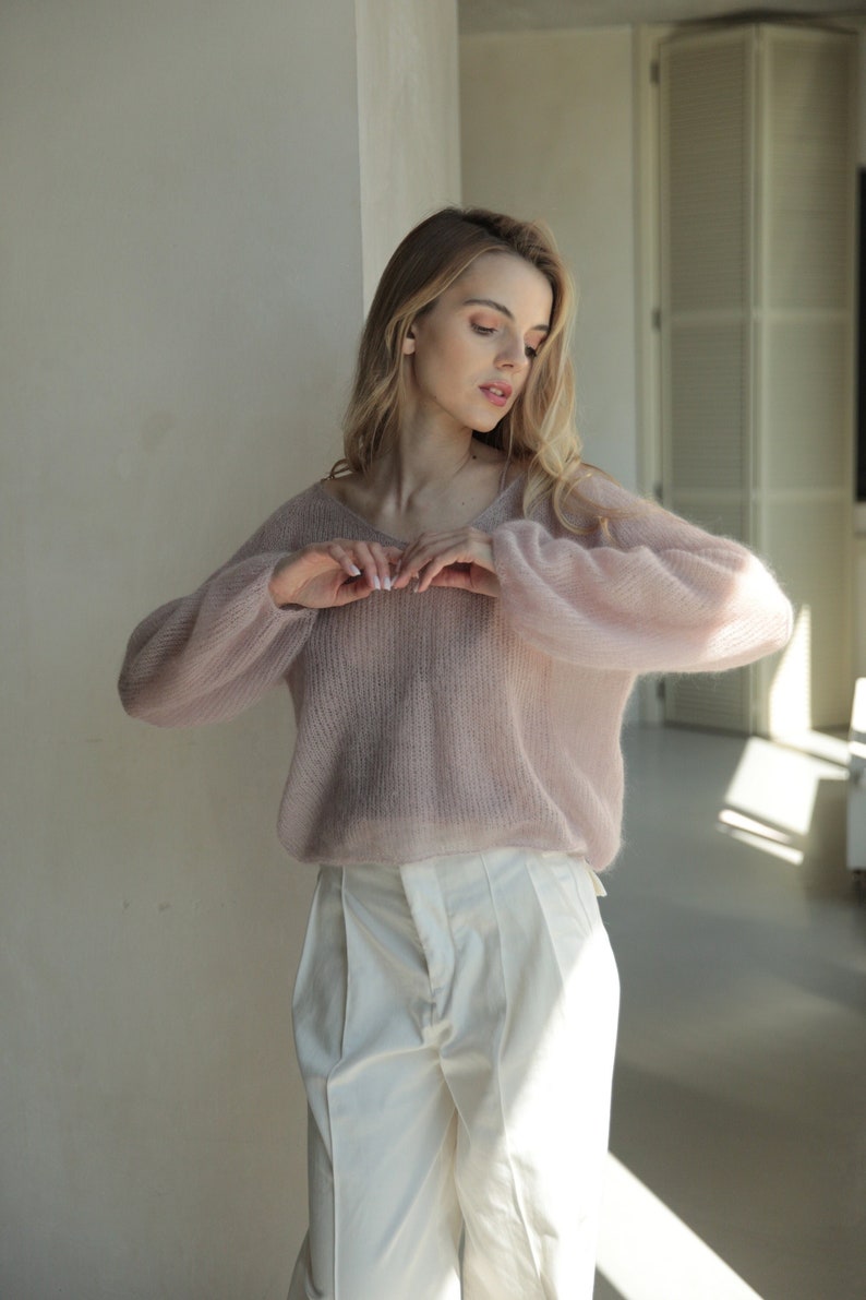 Mohair sweater, hand knit sweater, cable knit sweater, angora sweater, wool sweater women, oversized sweater, mohair jumper, cropped sweater image 1