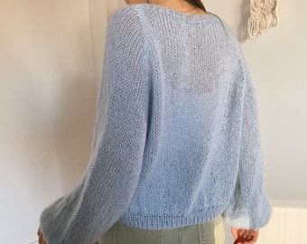 Mohair Cardigan, Light Blue Mohair Jacket, Kid Mohair Mohair Cardigan, Light Blue Mohair Jacket, Kid Mohair