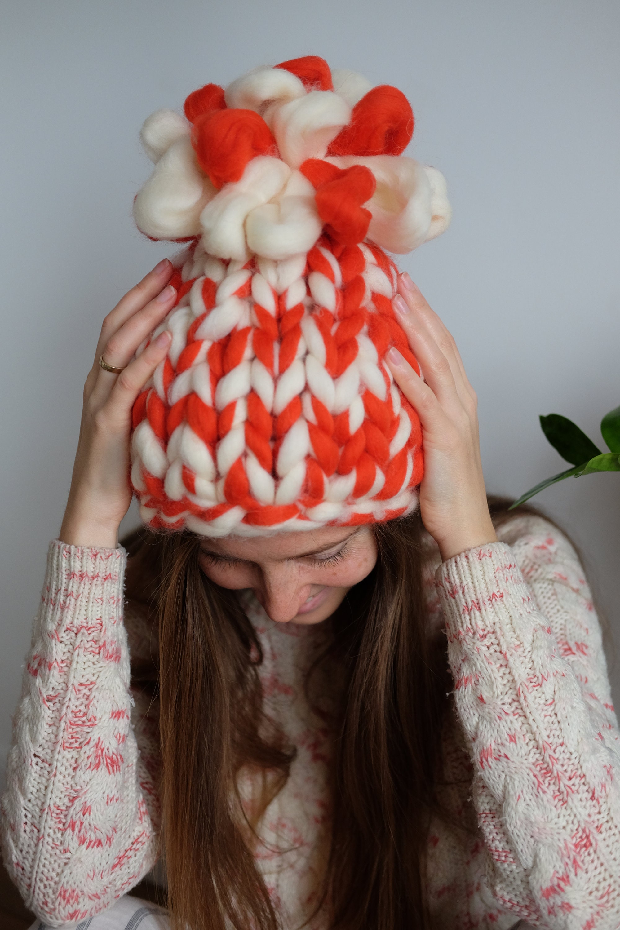 Big pompom hat Chunky Knit Beanie Pom Pom Super Chunky Etsy