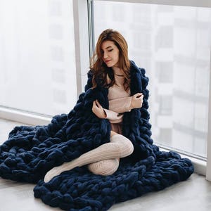 Chunky knit blanket, Chunky knit throw, Merino wool blanket, Giant knit blanket, Weighted blanket,throw blanket,baby boy blanket,dog blanket