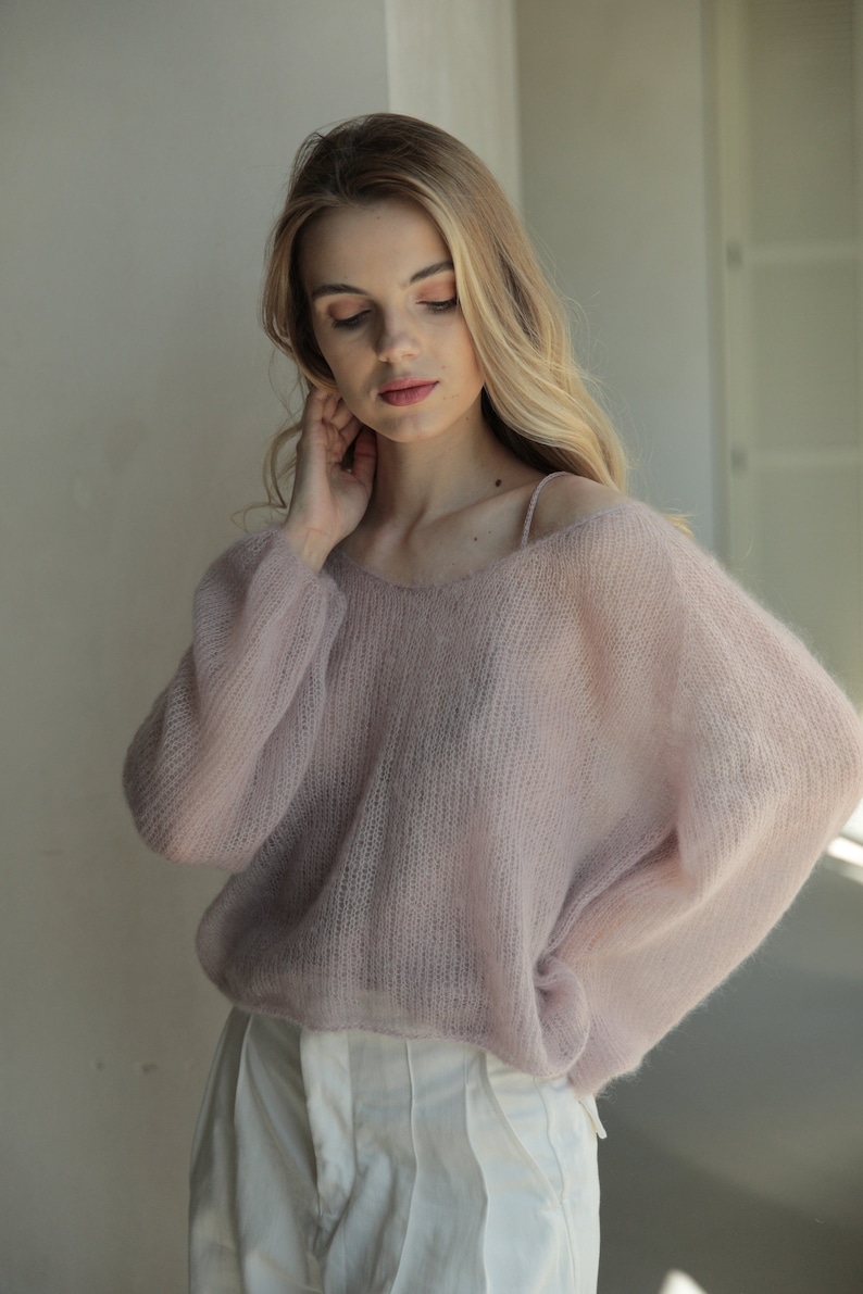 Mohair sweater, hand knit sweater, cable knit sweater, angora sweater, wool sweater women, oversized sweater, mohair jumper, cropped sweater image 3