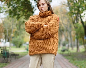 Oversized sweater, turtleneck knitted sweater, hand knitted chunky knit sweater warm and cozy, perfect for autumn winter days