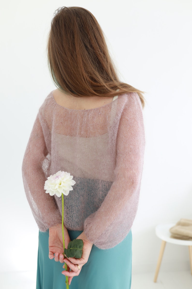 Loose knit sweater, alpaca sweater, hand knit sweater, mohair sweater, angora sweater, spring sweater, sweaters for women image 7