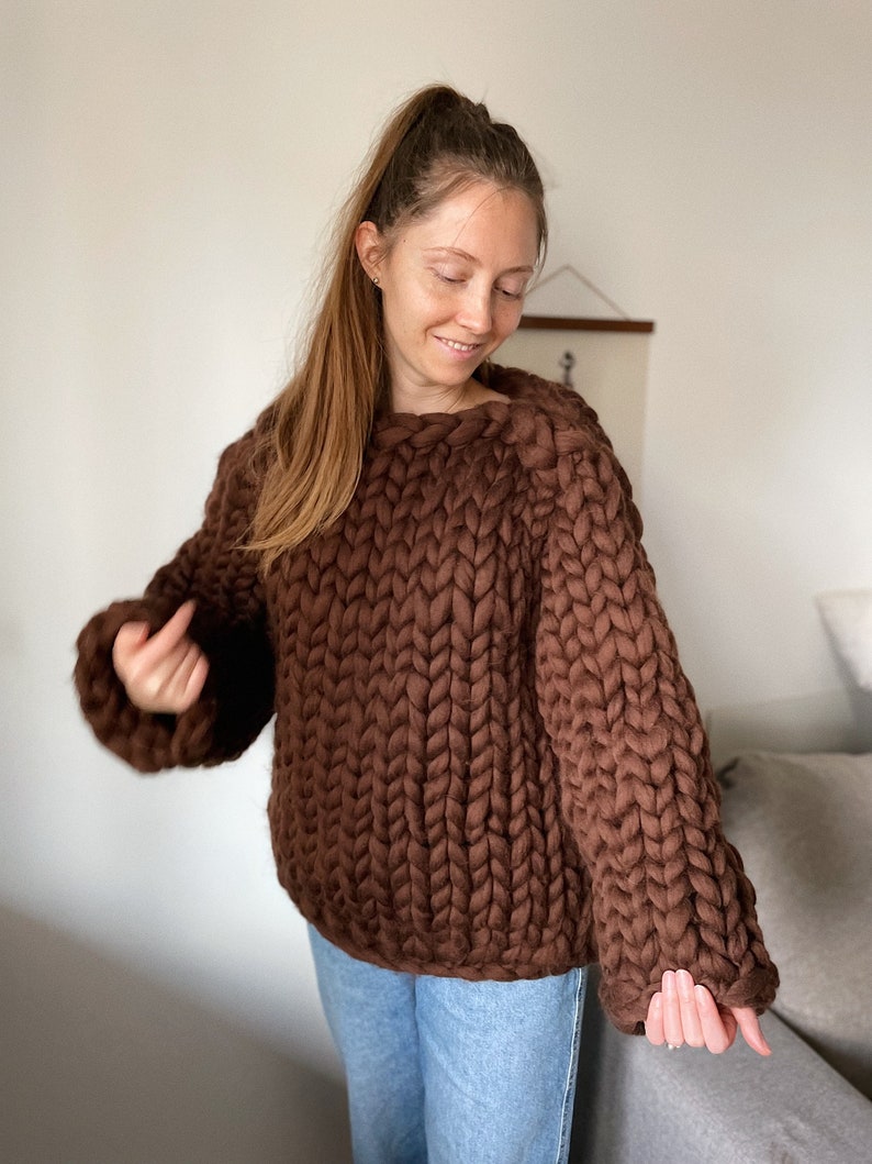 Chunky knit sweater for men or women, merino wool sweater, men wool sweater, hand knit sweater, oversized sweater, women's chunky sweater Chocolate