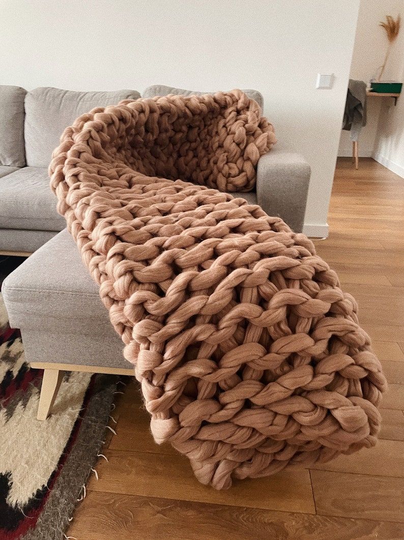 Chunky knit blanket, Merino wool blanket, Arm Knit Blanket, Super Chunky Blanket, Big knit, chunky knit throw, Scandinavian housewarming image 2