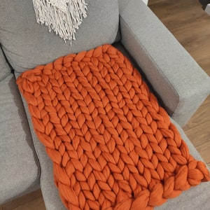 Baby girl blanket, super soft merino wool, chunky knit blanket, new baby gift, unique baby gift, baby shower bingo, new mom gift, Christmas Orange