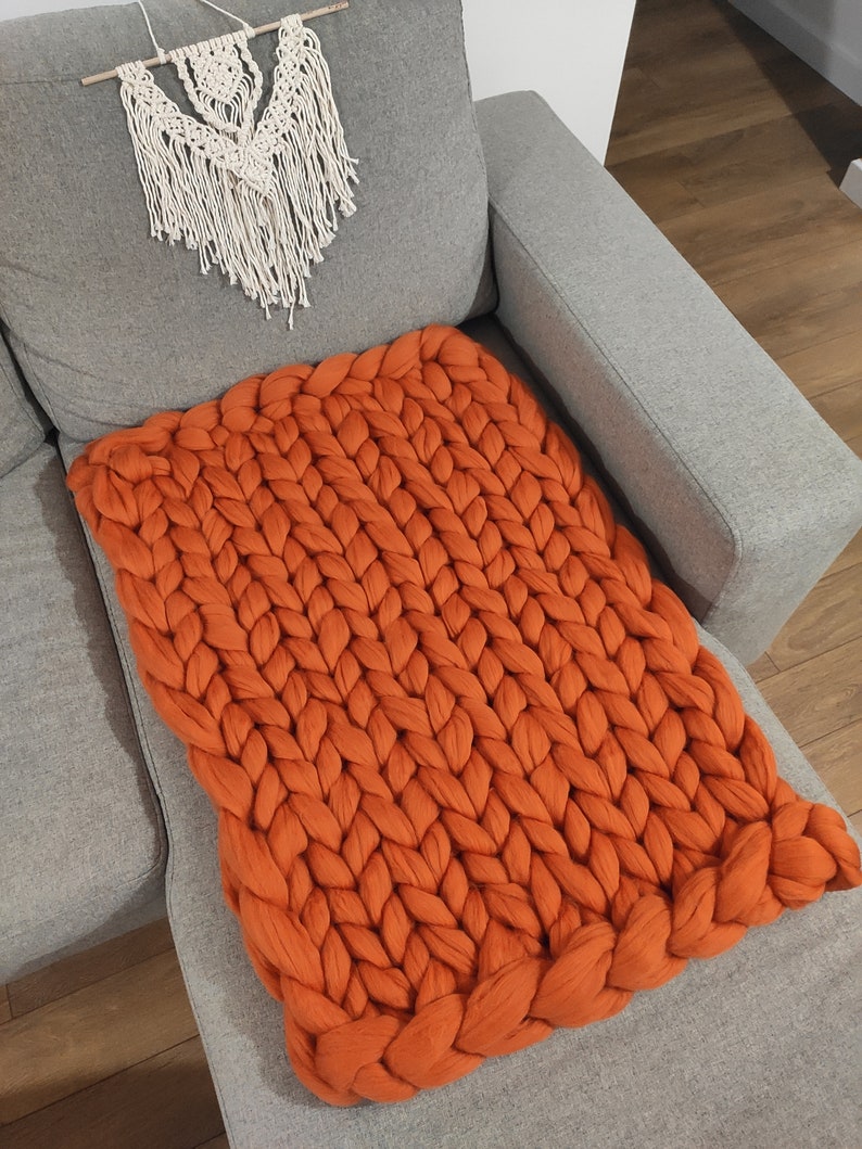 Baby girl blanket, super soft merino wool, chunky knit blanket, new baby gift, unique baby gift, baby shower bingo, new mom gift, Christmas Orange