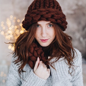 Women's wool knit hat, Winter hat, Helsinki Hat, Knit Hat, Super chunky beanie, Chunky knit, Merino wool, Good mood, Best price,Smiling eyes image 3