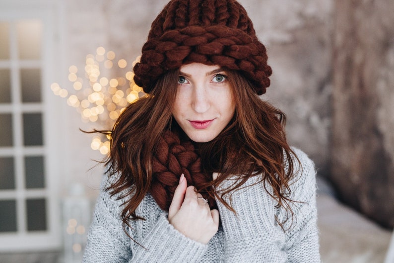 Women's wool knit hat, Winter hat, Helsinki Hat, Knit Hat, Super chunky beanie, Chunky knit, Merino wool, Good mood, Best price,Smiling eyes image 3