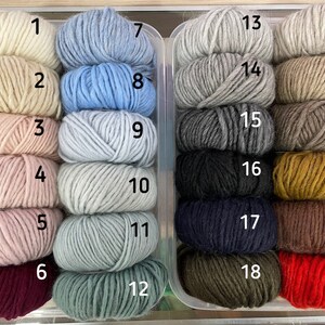 Puede incluir: Veinticuatro ovillos de lana en varios colores, incluyendo blanco, azul claro, rosa, rojo, marr&oacute;n y negro. Cada ovillo est&aacute; etiquetado con un n&uacute;mero del 1 al 24.