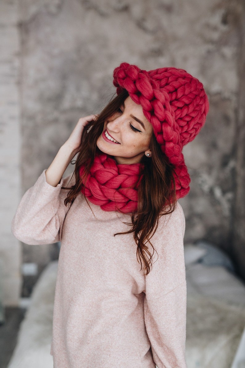 Women's wool knit hat, Winter hat, Helsinki Hat, Knit Hat, Super chunky beanie, Chunky knit, Merino wool, Good mood, Best price,Smiling eyes image 2