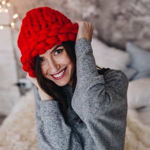 Women's wool knit hat, Winter hat, Helsinki Hat, Knit Hat, Super chunky beanie, Chunky knit, Merino wool, Good mood, Best price,Smiling eyes image 1