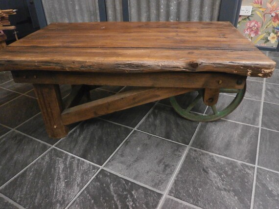 Hand Made Chunky Rustic Country Coffee Table Barrow Wheel Etsy