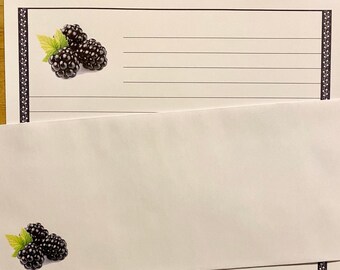 Gifts Lined Stationery Set Blackberry Bunch- Writing Stationary Paper - 12 Sheets 12 Envelopes - Pen Pal Letters