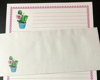 Gifts Stationary Cactus Bloom Stationery Set - Lined Stationary Writing Paper - 12 Sheets 12 Envelopes - Pen Pal Letters