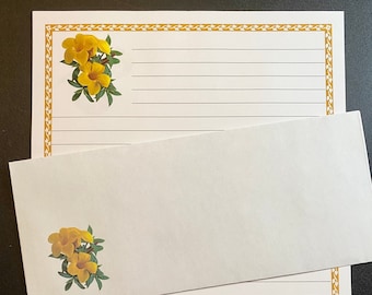 Gifts Stationery Set Lined Yellow Flower - Stationary Writing Paper - 12 Sheets 12 Envelopes - Snail Mail Pen Pal Letters