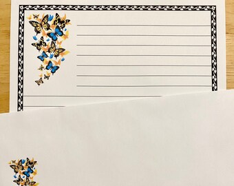 Gifts - Stationery Set Lined Butterfly Column Black - Stationary Writing Paper - 12 Sheets 12 Envelopes - Snail Mail Pen Pal Letters