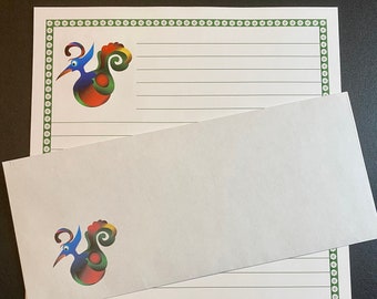 Gifts Stationery Set Lined Artful Bird - Stationary Writing Paper - 12 Sheets 12 Envelopes - Snail Mail Pen Pal Letters