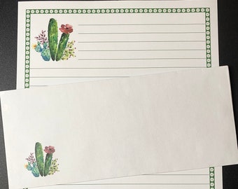 Gifts Stationary Cactus Bunch Stationery Set - Lined Stationary Writing Paper - 12 Sheets 12 Envelopes - Pen Pal Letters