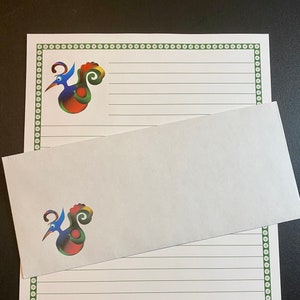Gifts Stationery Set Lined Artful Bird - Stationary Writing Paper - 12 Sheets 12 Envelopes - Snail Mail Pen Pal Letters