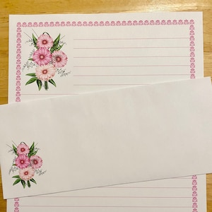 Gifts Pink Flower Bunch Lined Stationery 12 Sheets 12 Envelopes - Snail Mail Pen Pal Letters - Stationary Writing Paper