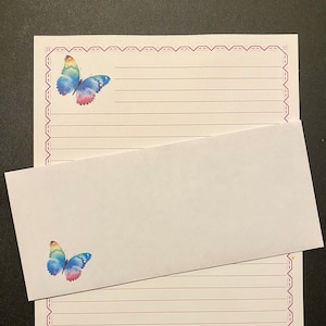 Greeting Cards Stationery Set Lined Butterfly Rainbow Mix - Stationary Writing Paper - 12 Sheets 12 Envelopes - Snail Mail Pen Pal Letters