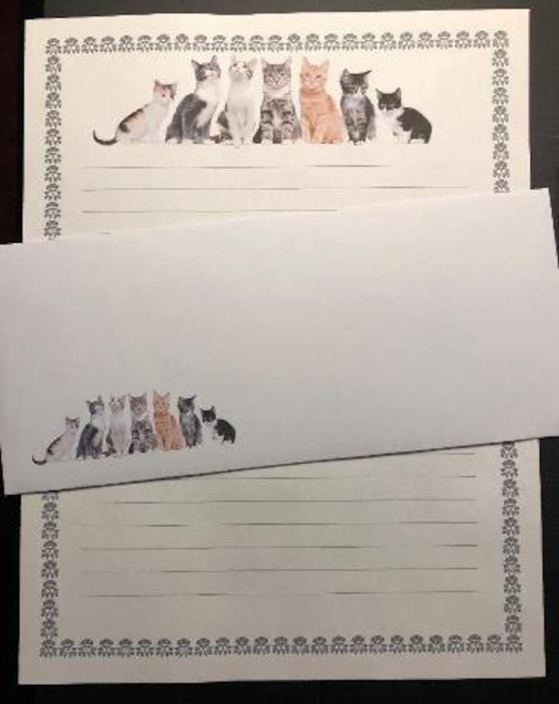 Stationary Kitty Corral Lined Stationery Set 12 Sheets 12 Envelopes Snail Mail Pen Pal Letters Stationary Writing Paper image 2