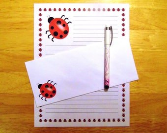 Greeting Cards Ladybug - Stationery Set With 12 Sheets 12 Envelopes - Snail Mail -  Pen Pal Letters - Lined Stationary Writing Paper