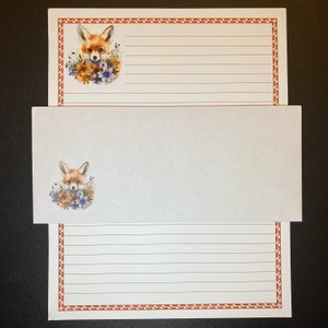Woodlands Fox Pup Stationery Set Lined - Stationary Writing Paper - 12 Sheets 12 Envelopes - Pen Pal Letters