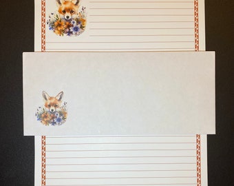 Woodlands Fox Pup Stationery Set Lined - Stationary Writing Paper - 12 Sheets 12 Envelopes - Pen Pal Letters