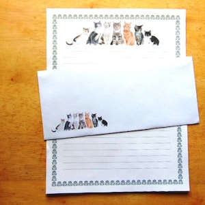 Stationary Kitty Corral Lined Stationery Set 12 Sheets 12 Envelopes Snail Mail Pen Pal Letters Stationary Writing Paper image 1