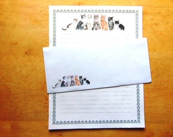 Stationary Kitty Corral Lined Stationery Set - 12 Sheets 12 Envelopes - Snail Mail Pen Pal Letters - Stationary Writing Paper