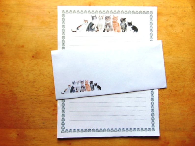 Stationary Kitty Corral Lined Stationery Set 12 Sheets 12 Envelopes Snail Mail Pen Pal Letters Stationary Writing Paper image 1