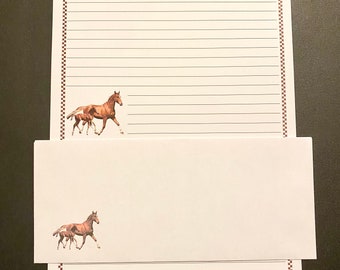 Horses Lined Stationery Set Greeting Cards Writing Paper 12 Sheets 12 Envelopes - Snail Mail - Pen Pal Letters - Stationary